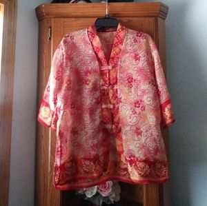 Ple Boutique Red & Gold Asian Inspired Blouse